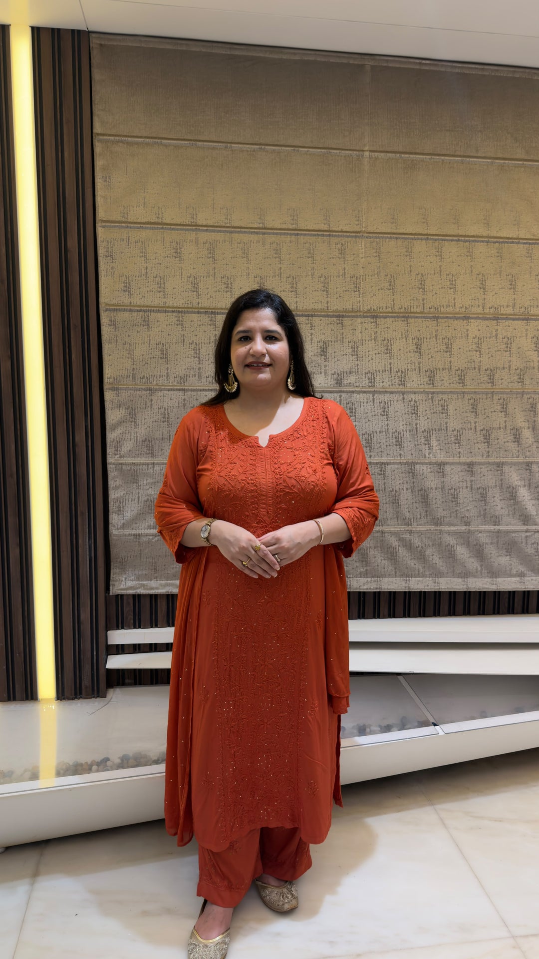 Rust Rayon Chikankari Suit Set-Custom Made