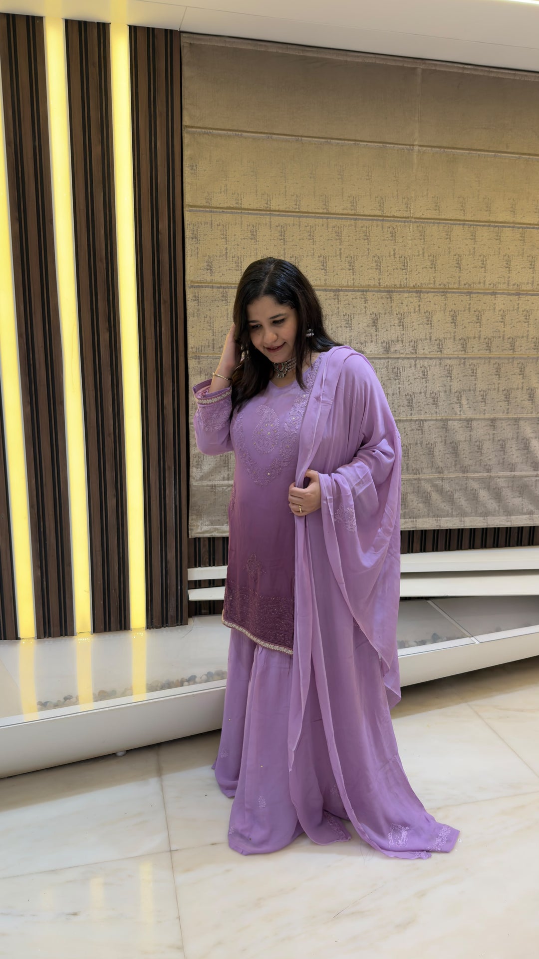 Purple ombre pure Georgette sharara set -Custom Made