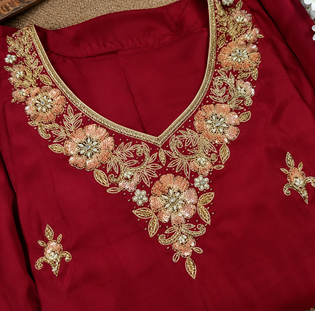 Maroon Zardosi hand embroidered Suit Set - Custom Made