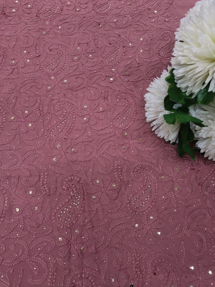 Brown Pure Georgette Chikankari kurta Dupatta Fabric