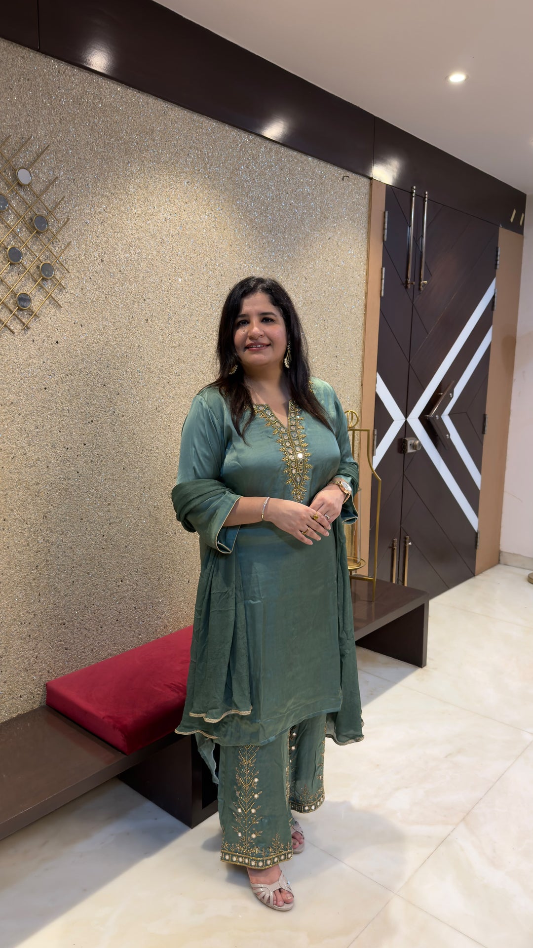 Green Hand Embroidered Suit Set -Custom Made