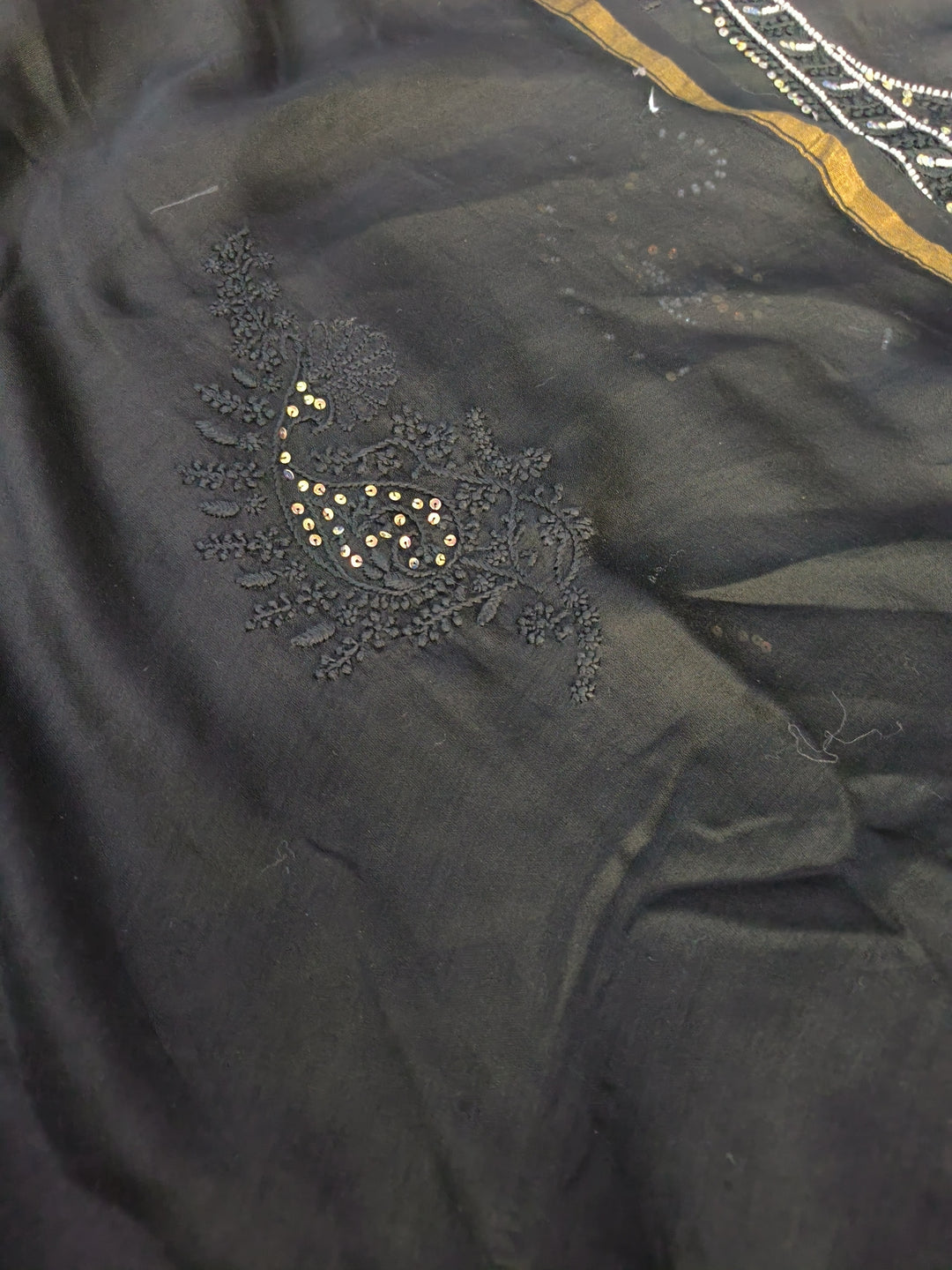Black Chanderi Chikankari kurta Dupatta Fabric