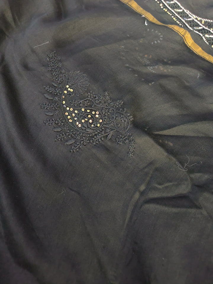 Black Chanderi Chikankari kurta Dupatta Fabric