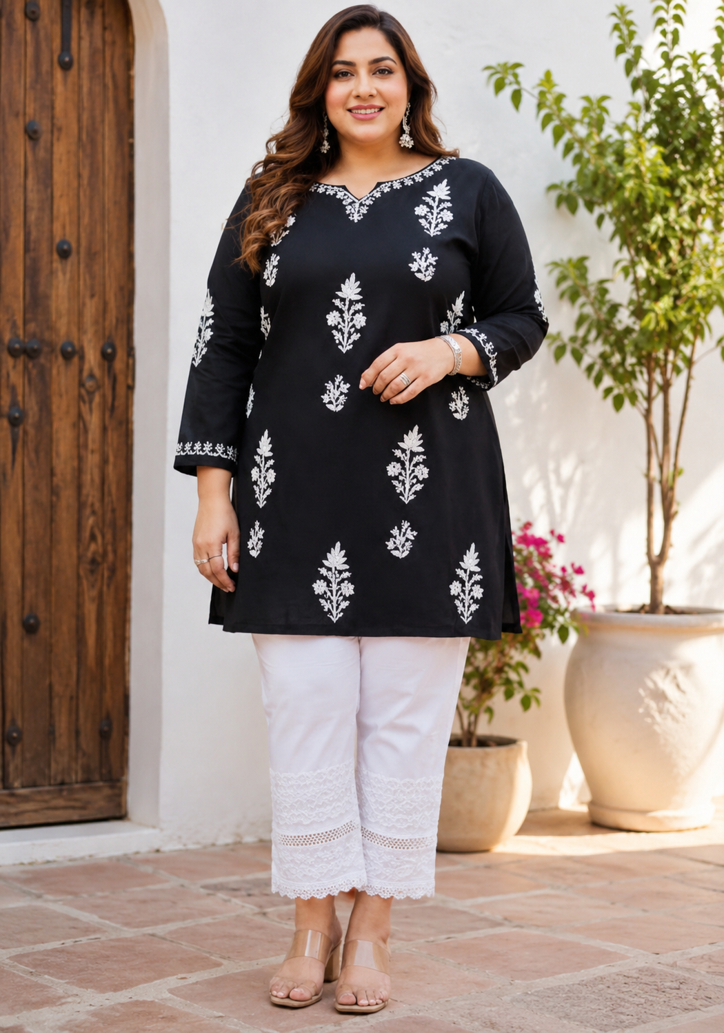 Black Modal Chikankari Short Kurta