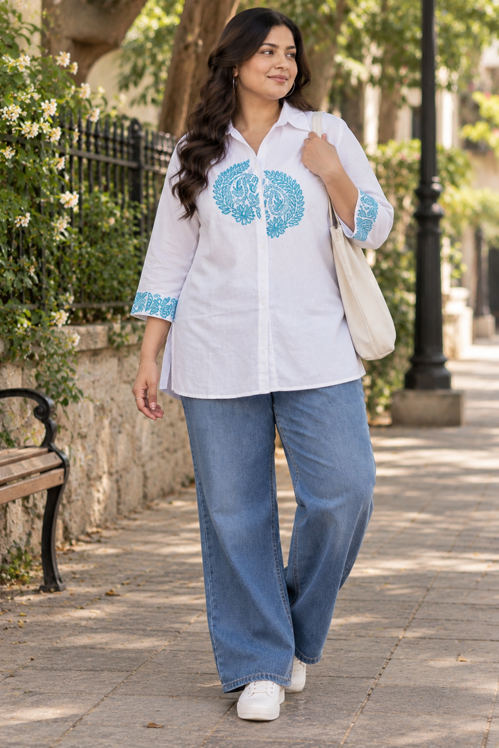 White Rayon Chikankari Short Kurta-Custom Made
