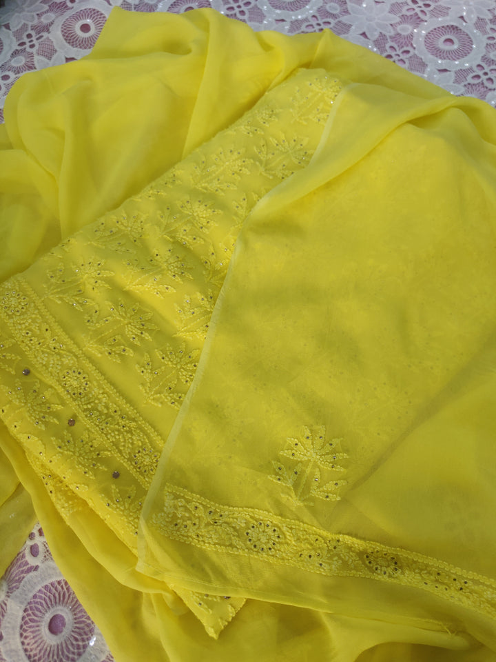 Yellow Georgette Chikankari Kurta duppata Fabric