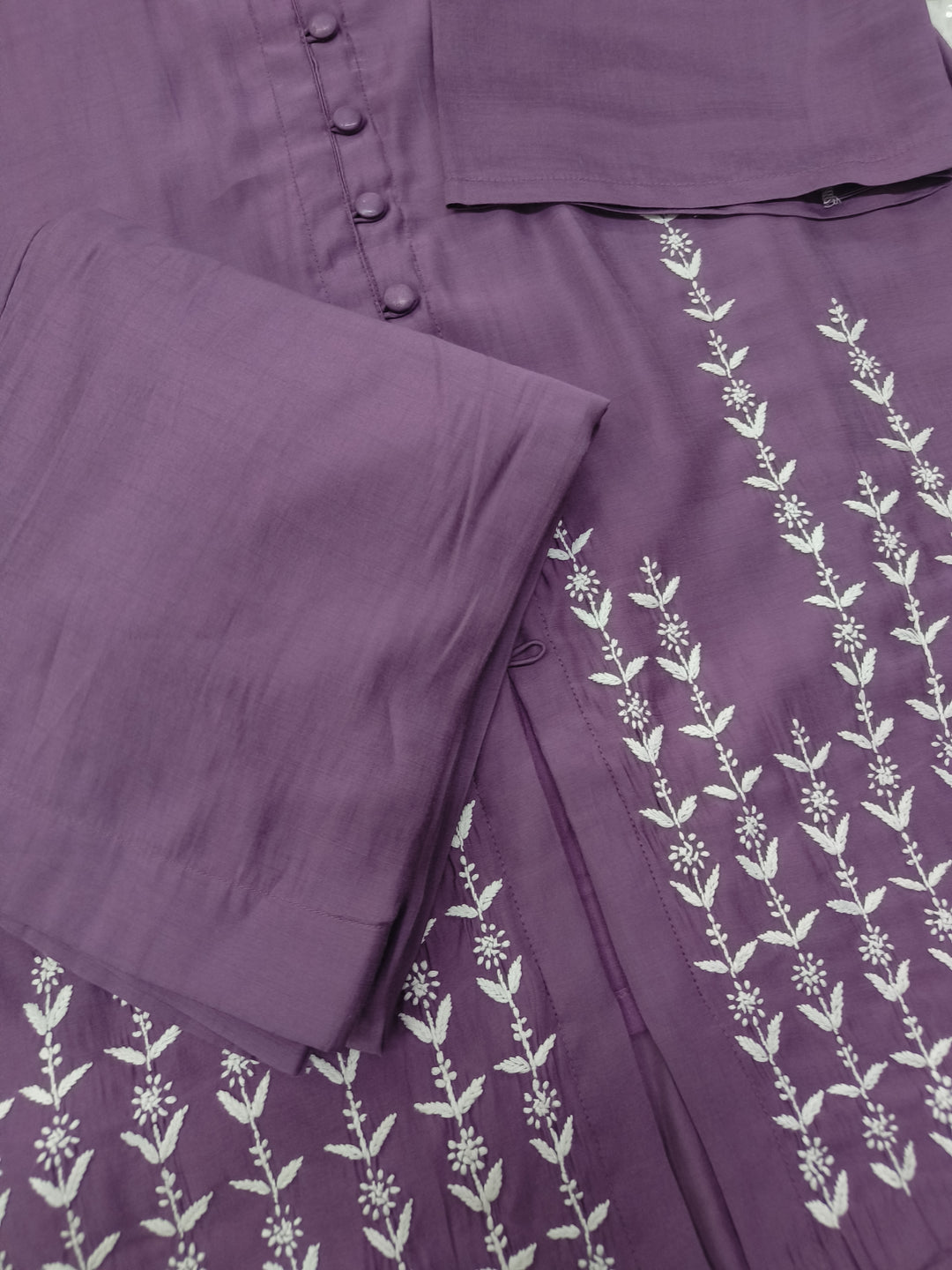 Lavender Chanderi Chikankari co-ord set - Custom made