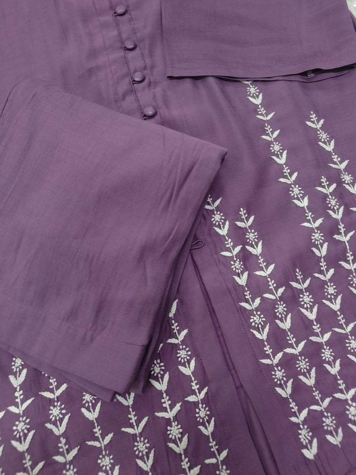 Lavender Chanderi Chikankari co-ord set - Custom made