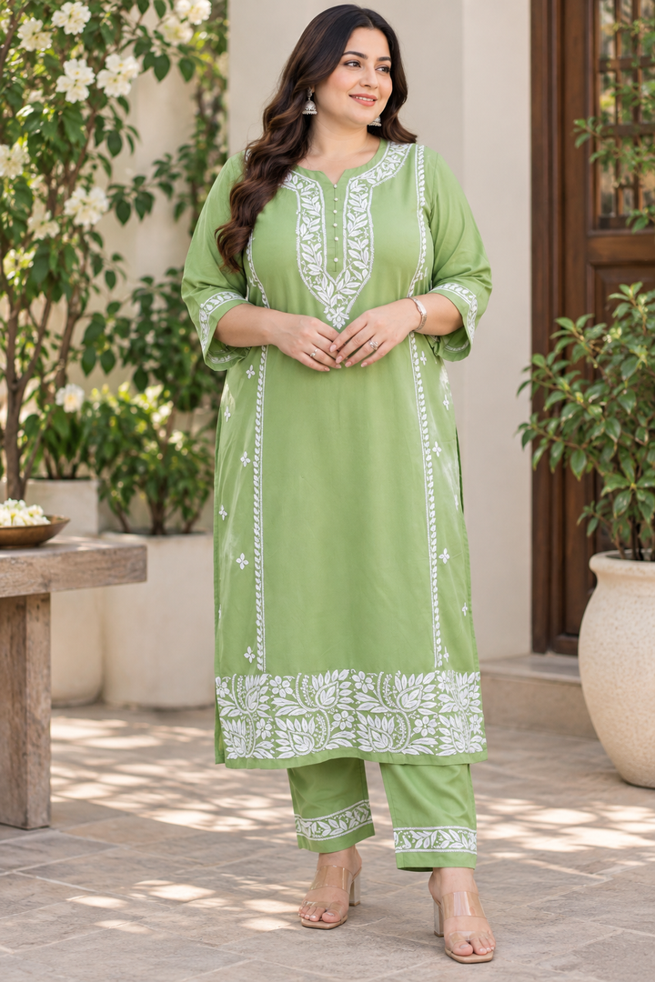 Pista Green Rayon Kurta Pant Set