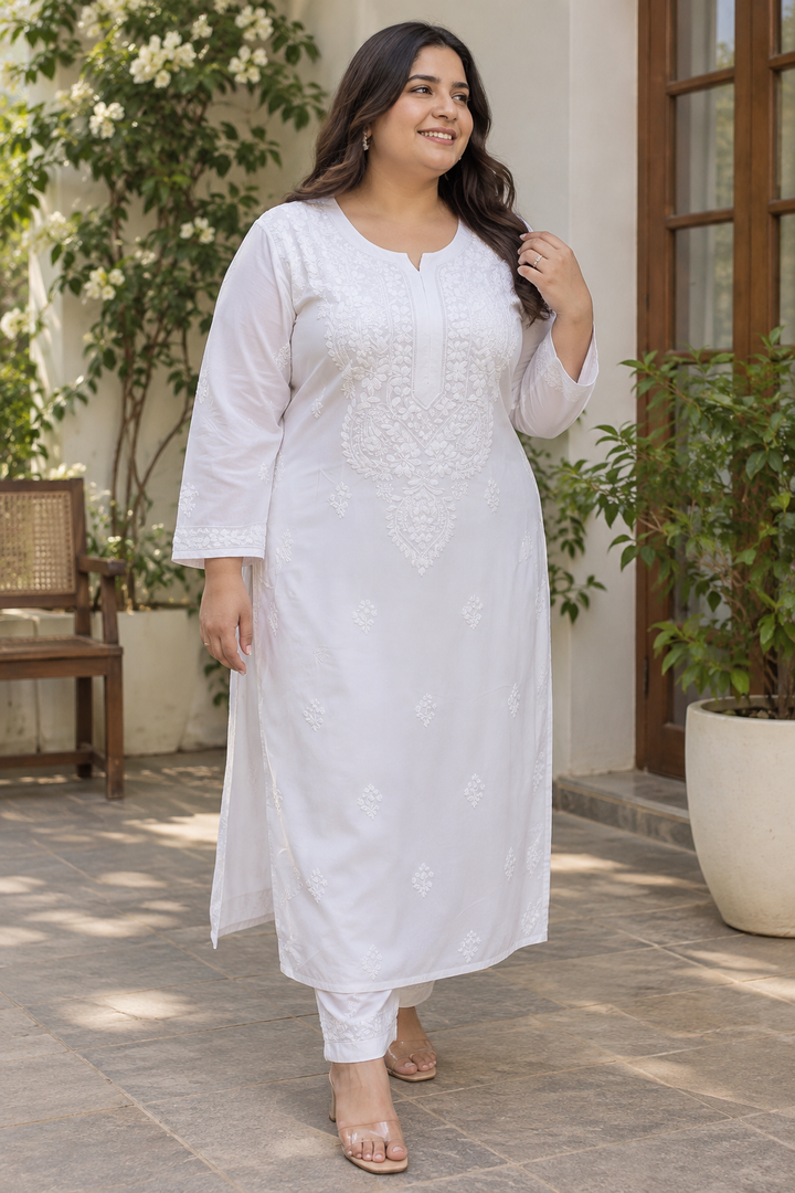 White Rayon Chikankari Set