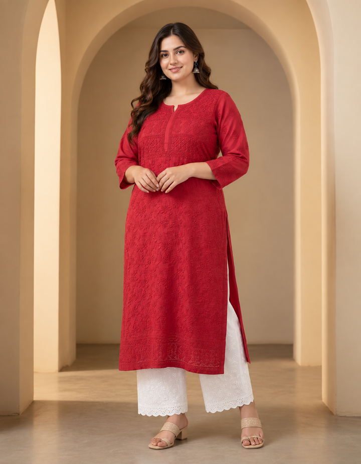 Maroon Silk Chikankari kurta