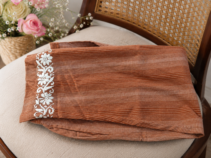 Brown cotton Chikankari Angrakha kurta pant set