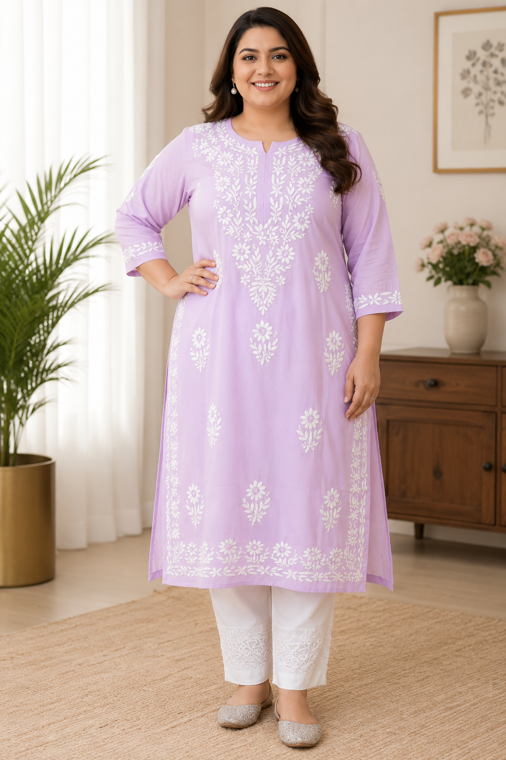 Lavender Rayon Chikankari Kurta -Custom Made