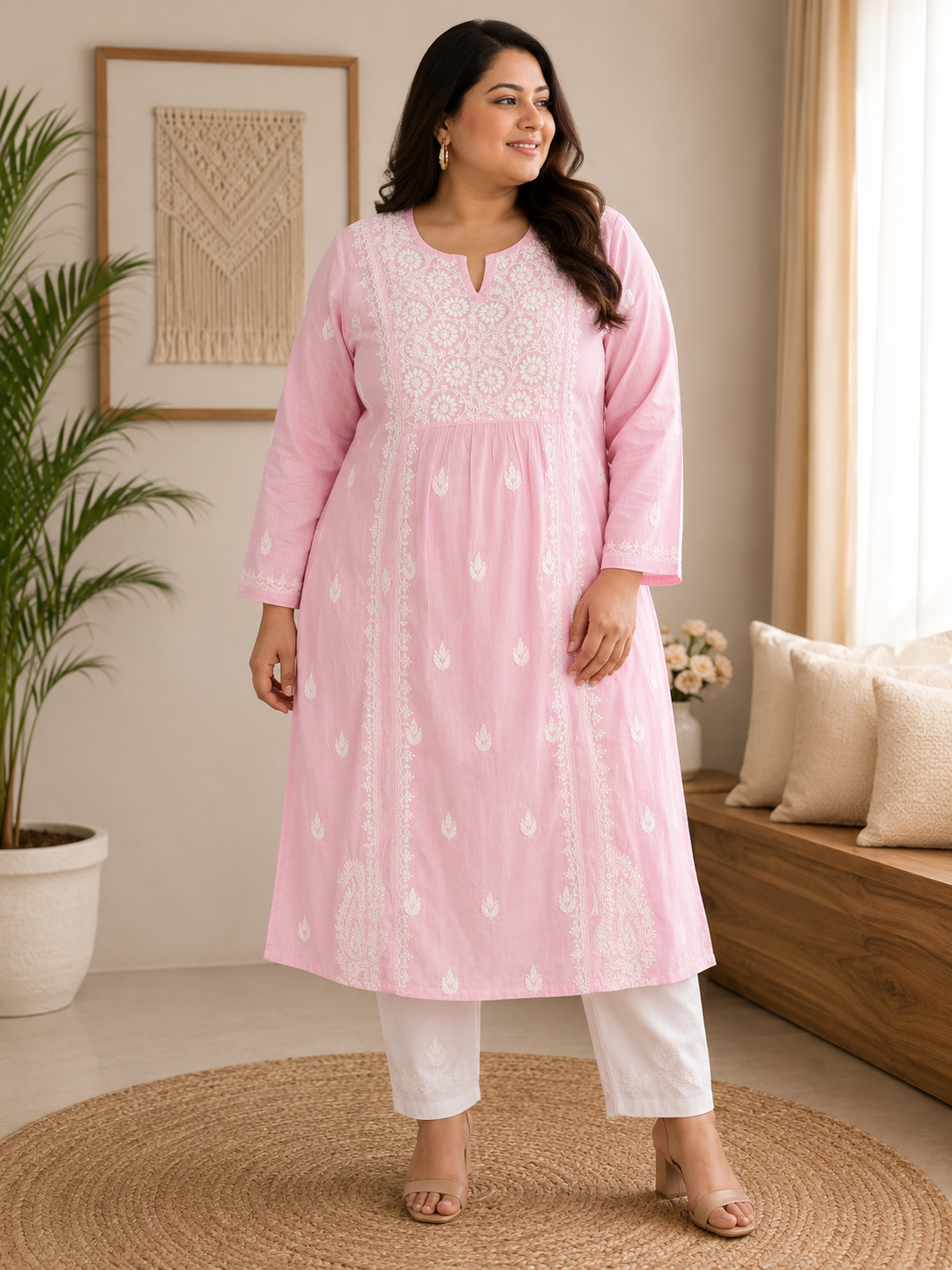 Light pink Cotton Chikankari Kurta