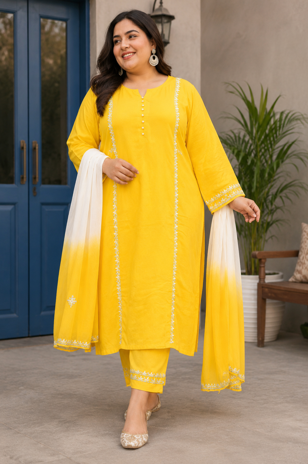 Yellow Rayon Chikankari Suit Set