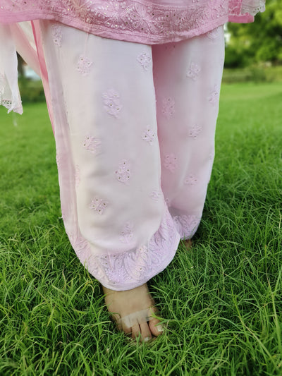 Light Pink Pure Georgette Plazzo with mukaish work