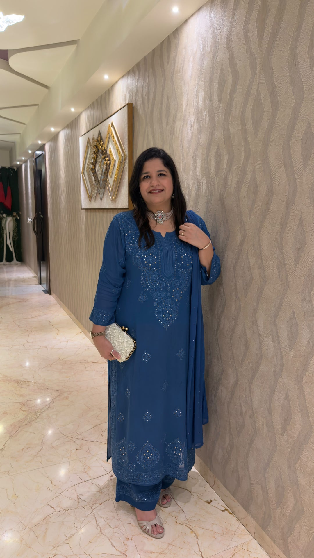 Royal blue Chikankari Georgette Suit Set -Custom Made (DLG-123)