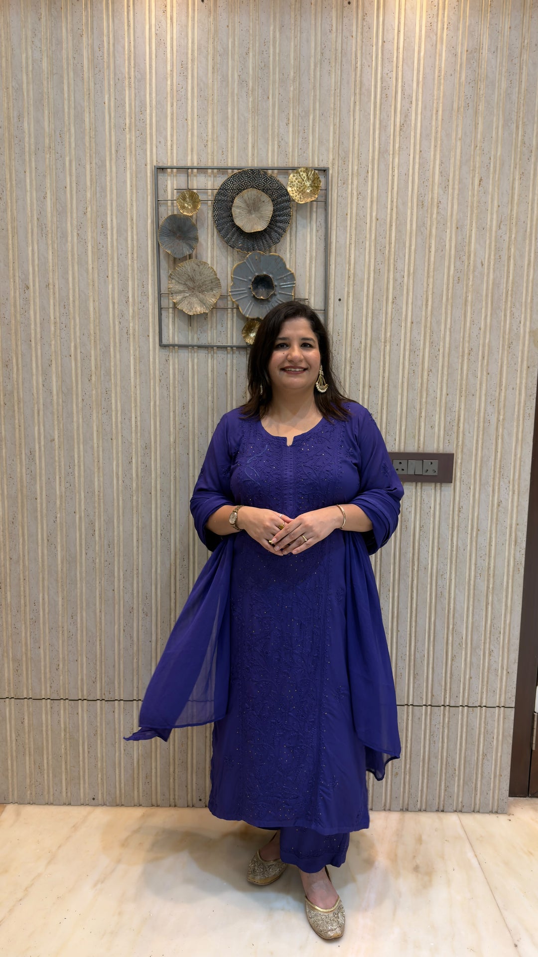 Royal Blue Rayon Chikankari Suit Set - Custom Made