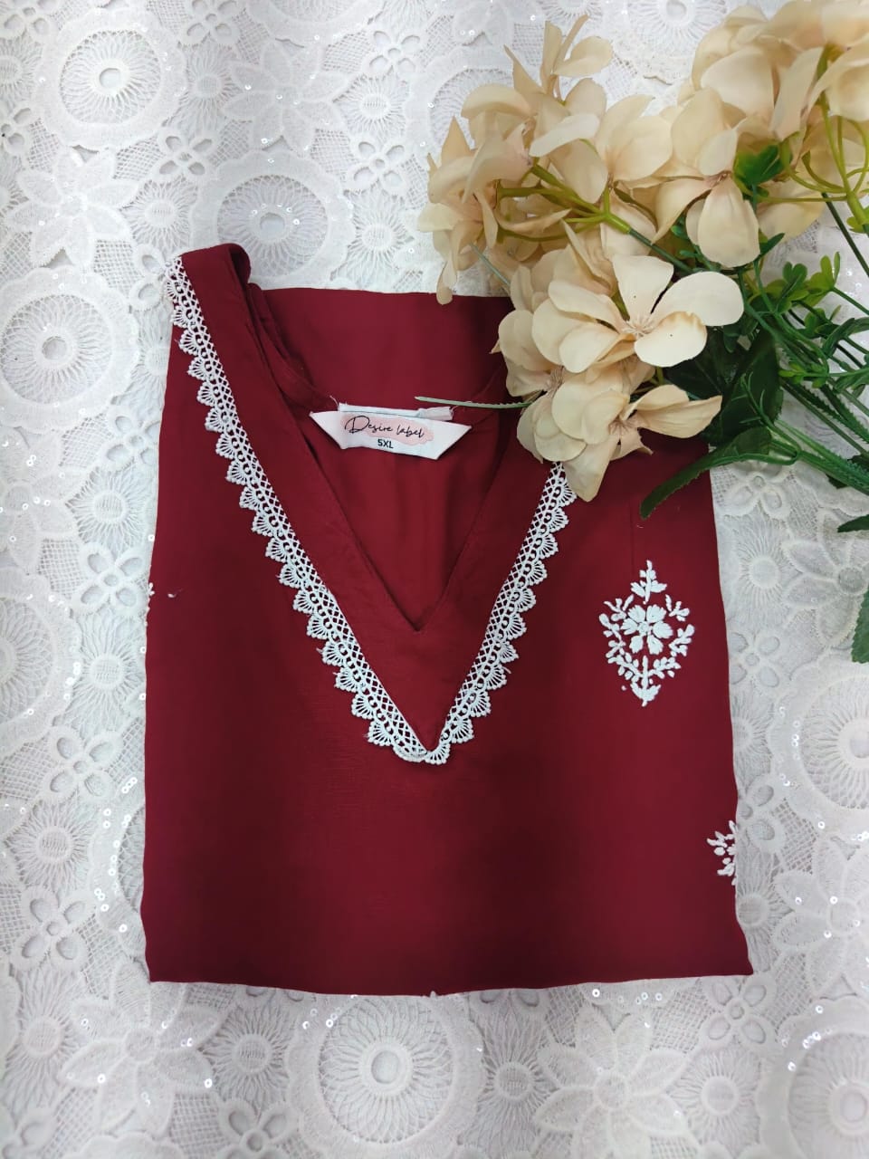 Maroon rayon Chikankari short kurta