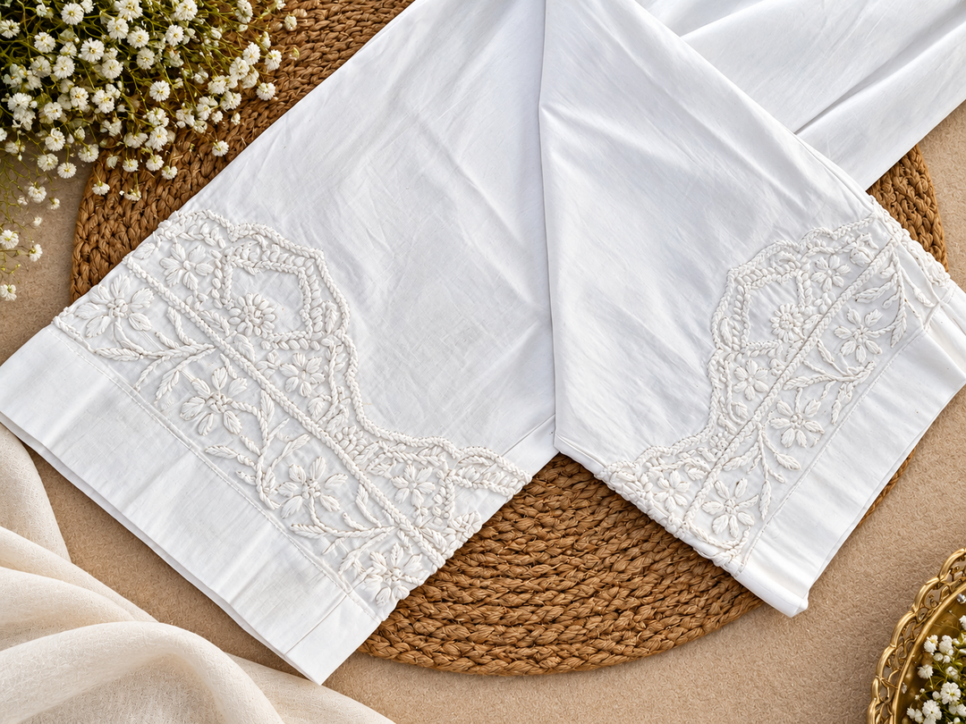 White Stretchable Chikankari pant -Custom Made