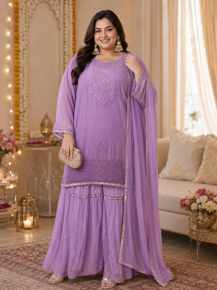 Purple ombre pure Georgette sharara set -Custom Made