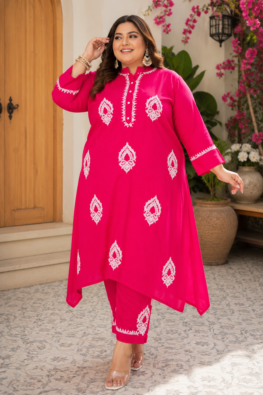 Rani Pink Chanderi Chikankari Set -Custom Made