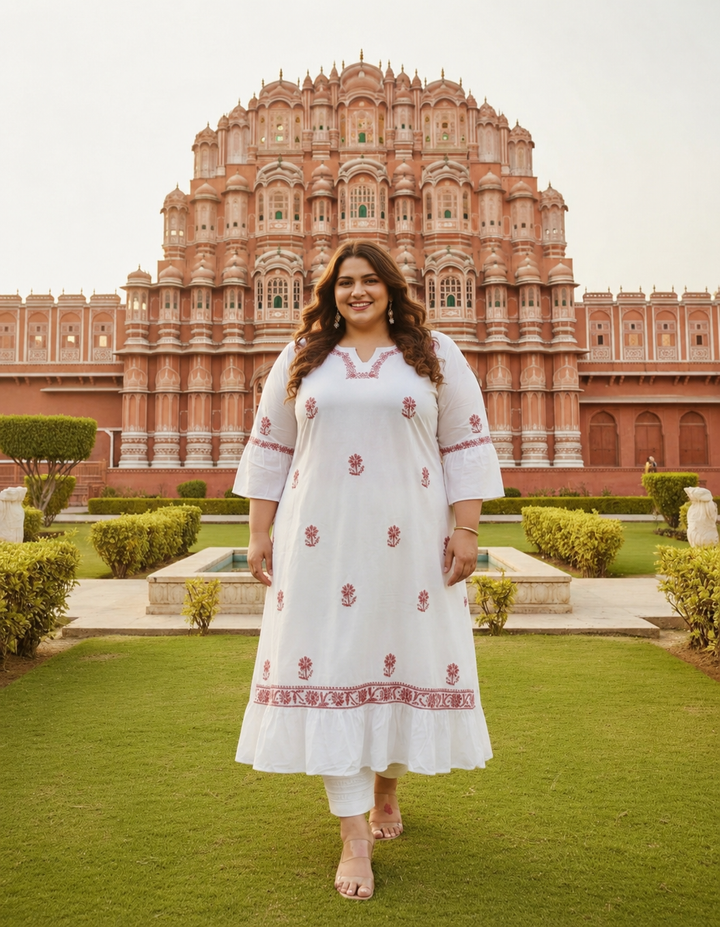 White Rayon Chikankari Kurta-Custom Made