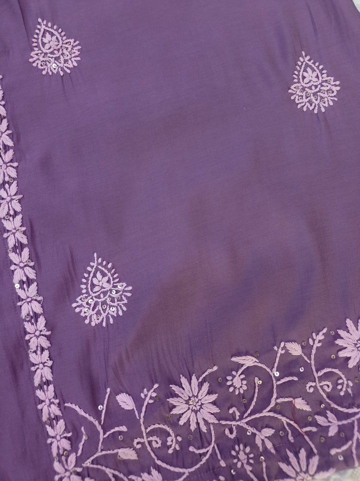 Lavender Chanderi Chikankari A-line shrug Set -Custom Made