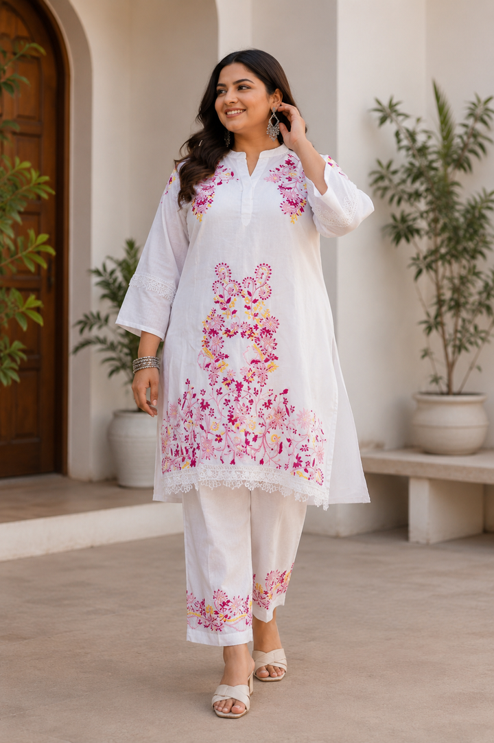 White Chanderi Chikankari Co-ord Set
