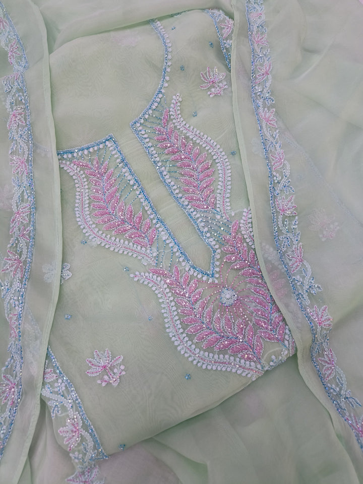 Mint green Chikankari kurta Duppata Fabric