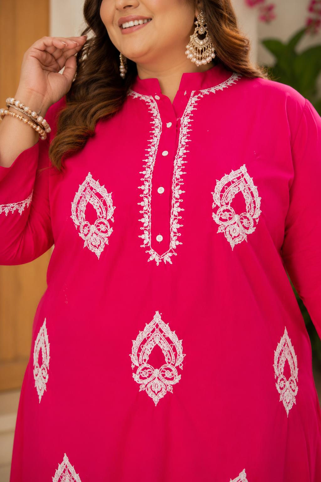 Rani Pink Chanderi Chikankari Set -Custom Made