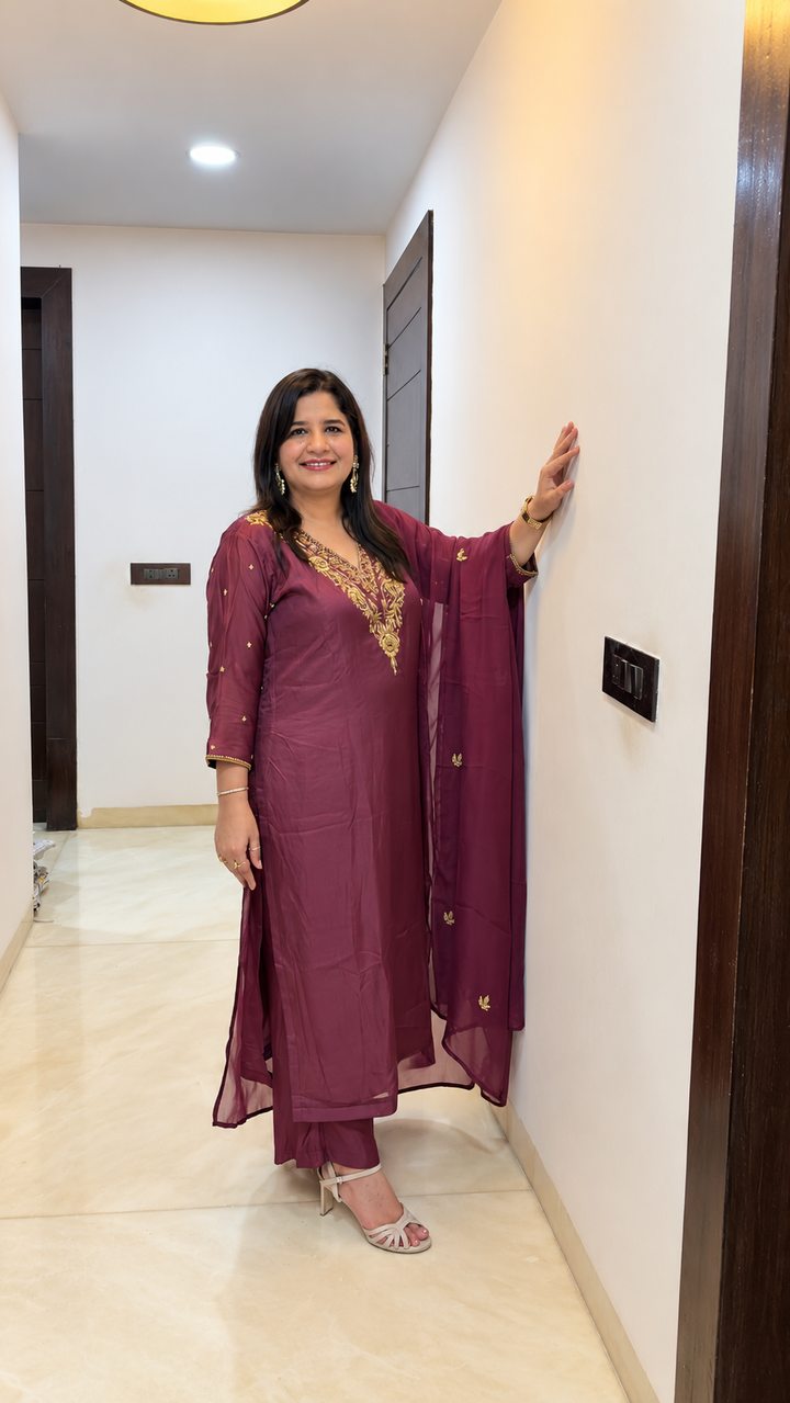 Brown hand embroidered Suit Set -Custom Made