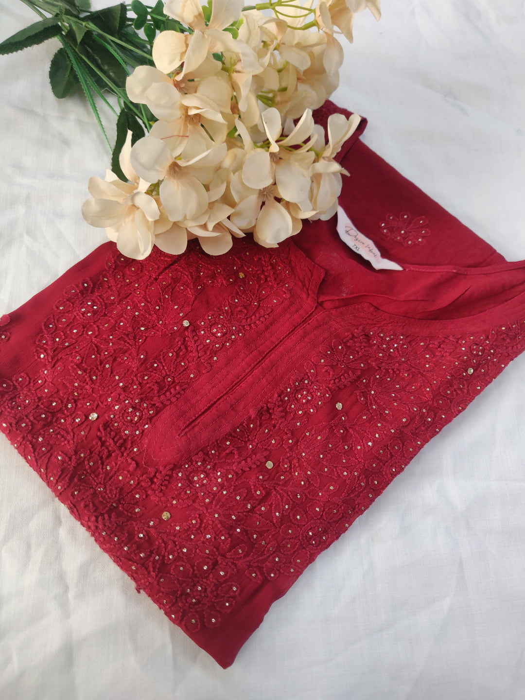 Red Georgette Chikankari kurta