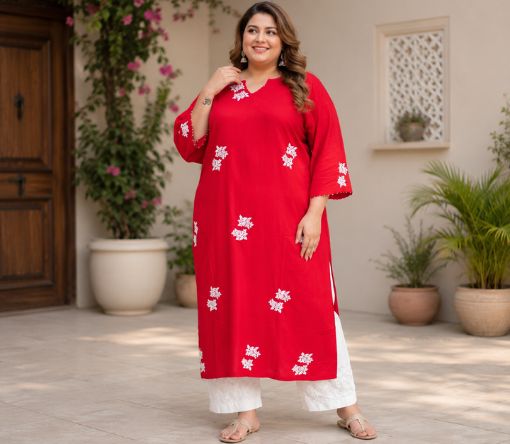 Red Rayon Chikankari Kurta -Custom Made