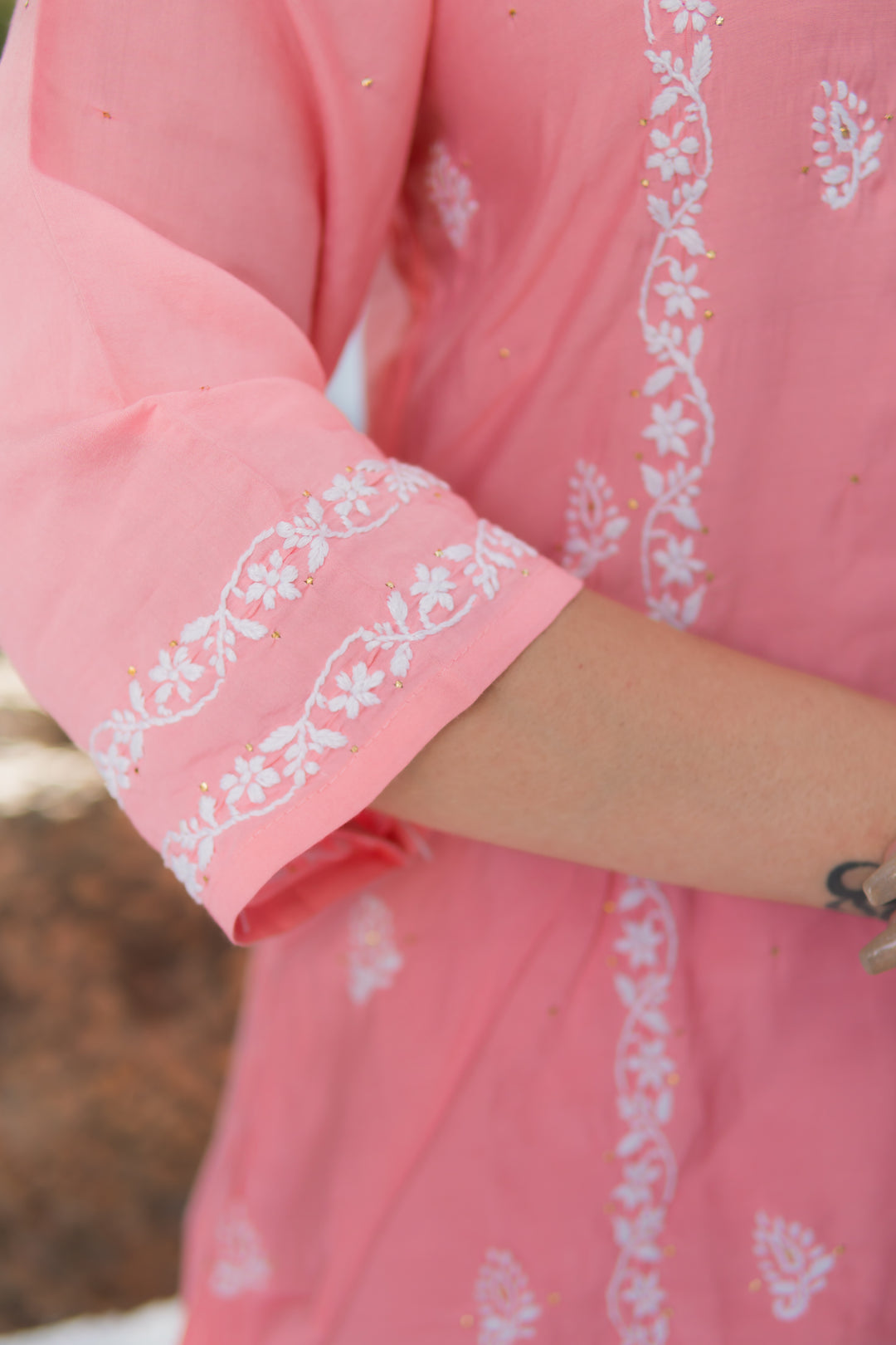 Peach Chanderi Chikankari Suit Set -Custom Made