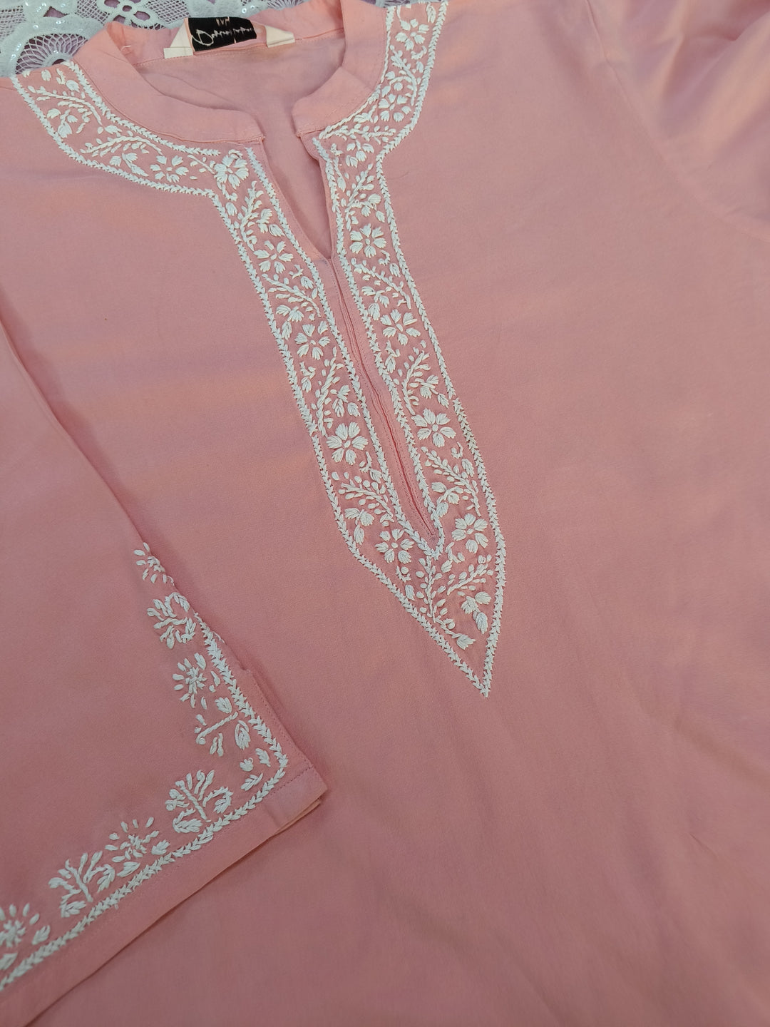 Peach Rayon chikankari short kurta