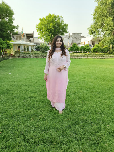 Pink Ombre Pure Georgette Chikankari Kurta-Custom Made