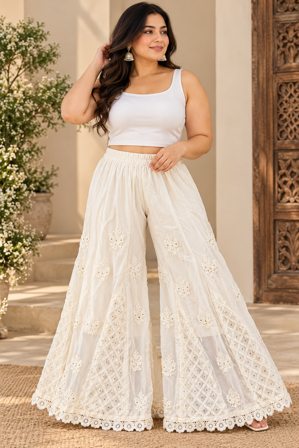 White Georgette Chikankari plazzo