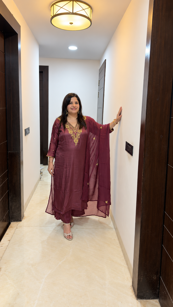 Brown hand embroidered Suit Set -Custom Made