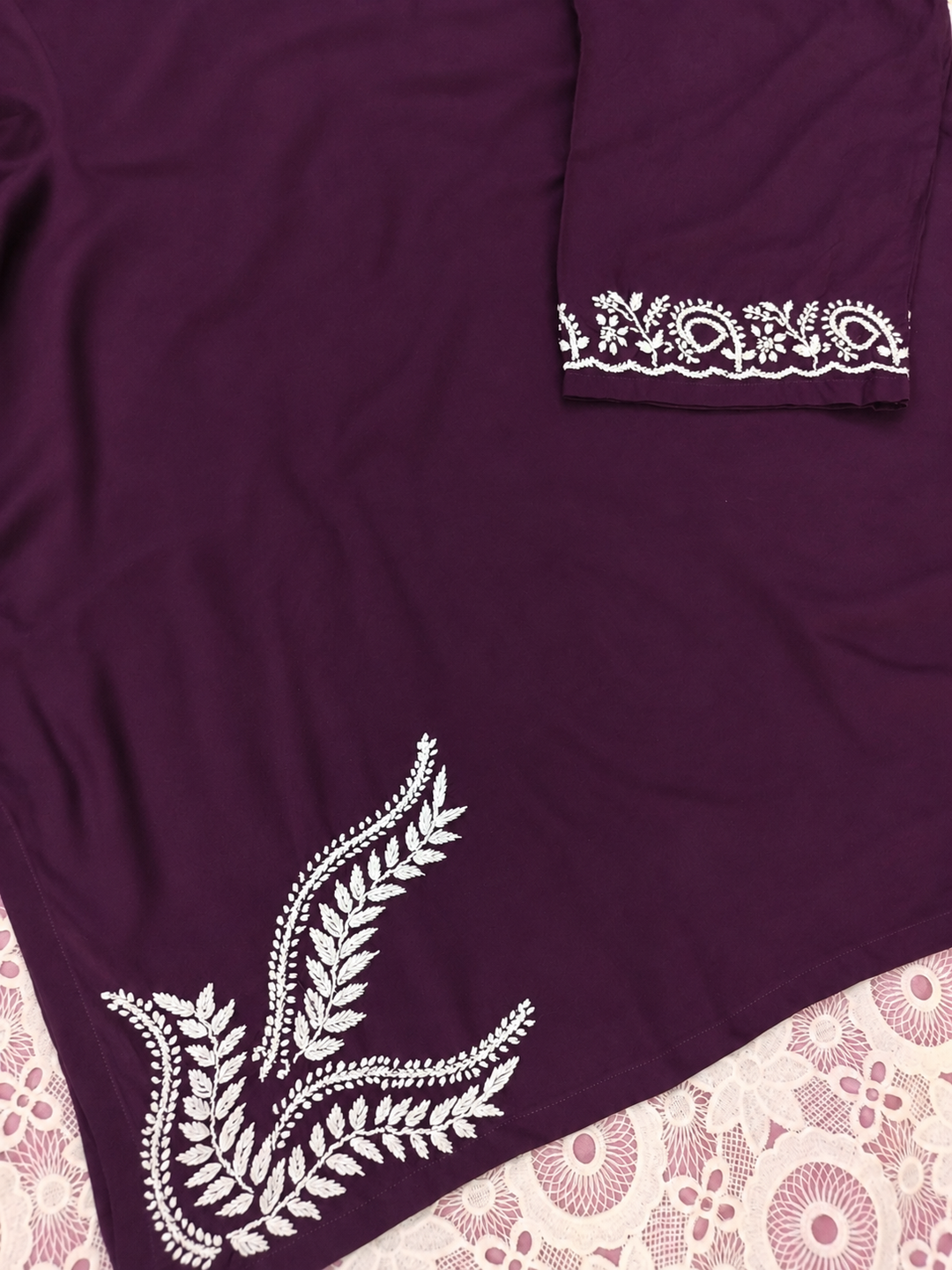 Wine Rayon Chikankari short kurta -Custom Made