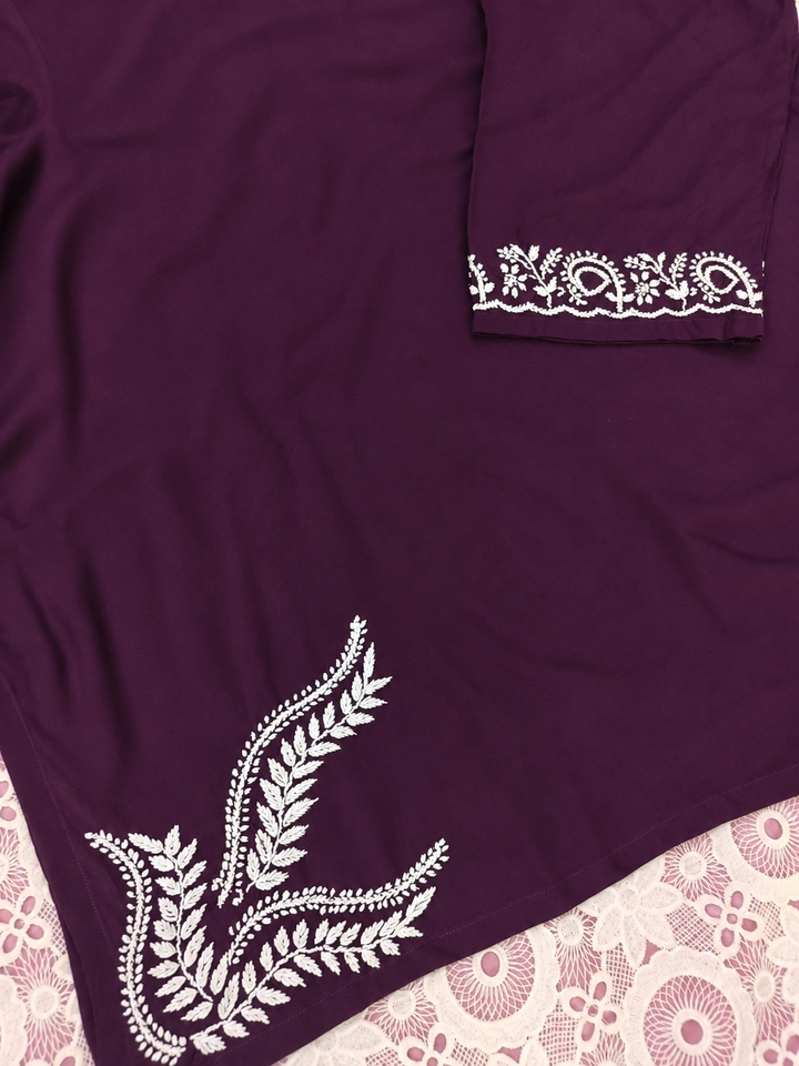 Wine Rayon Chikankari short kurta -Custom Made
