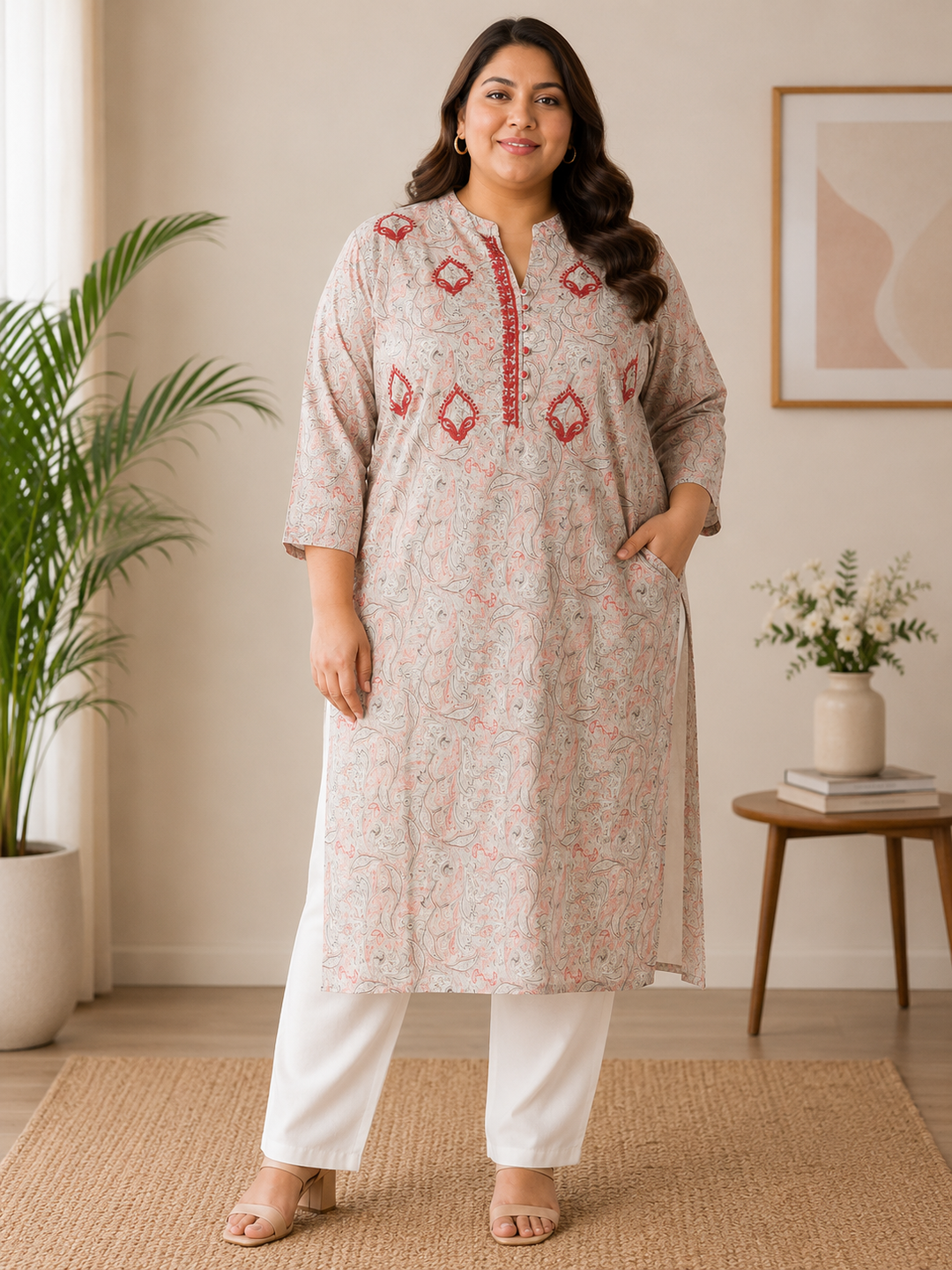 Multi printed cotton Chikankari kurta