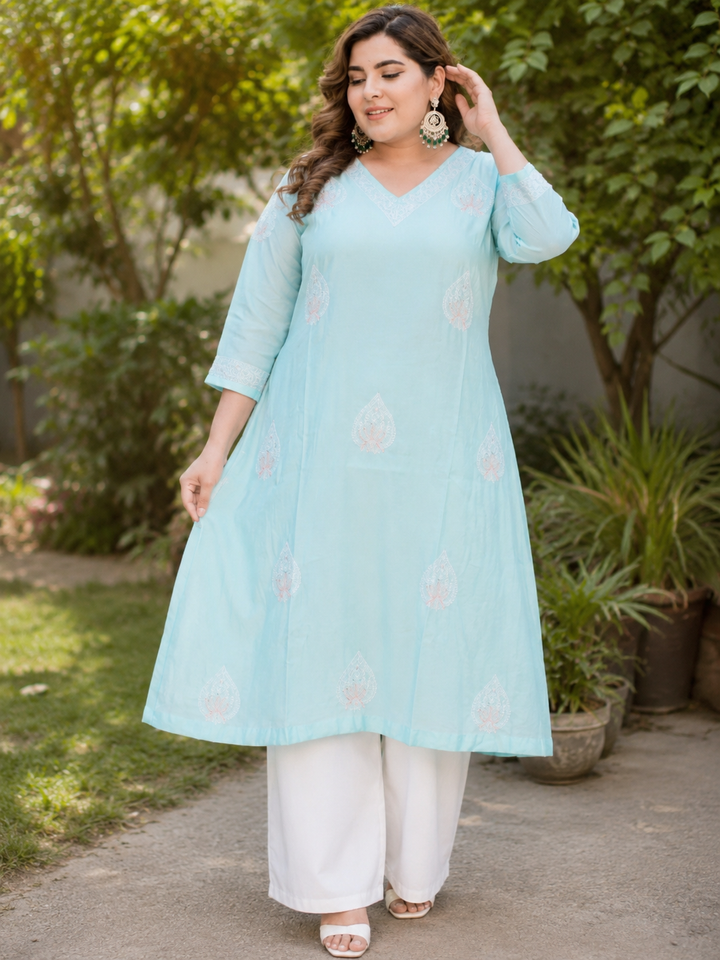 Sky Blue Chanderi Chikankari Kurta