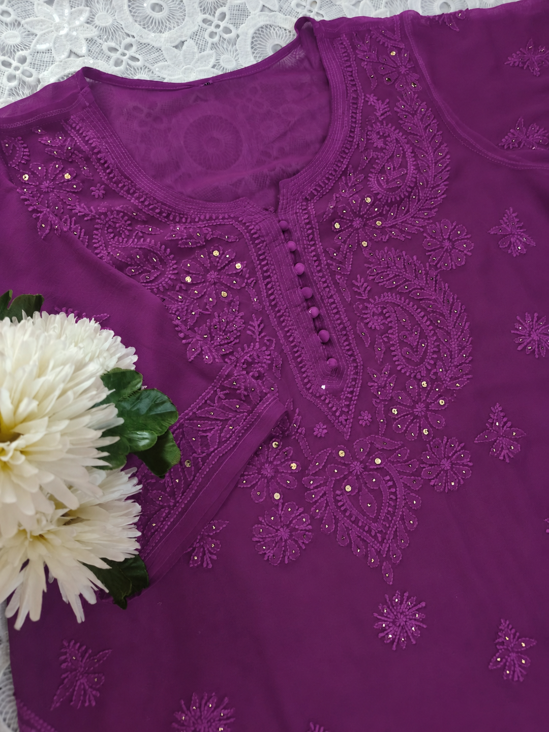 Purple Chikankari Georgette Suit Set-Custom Made