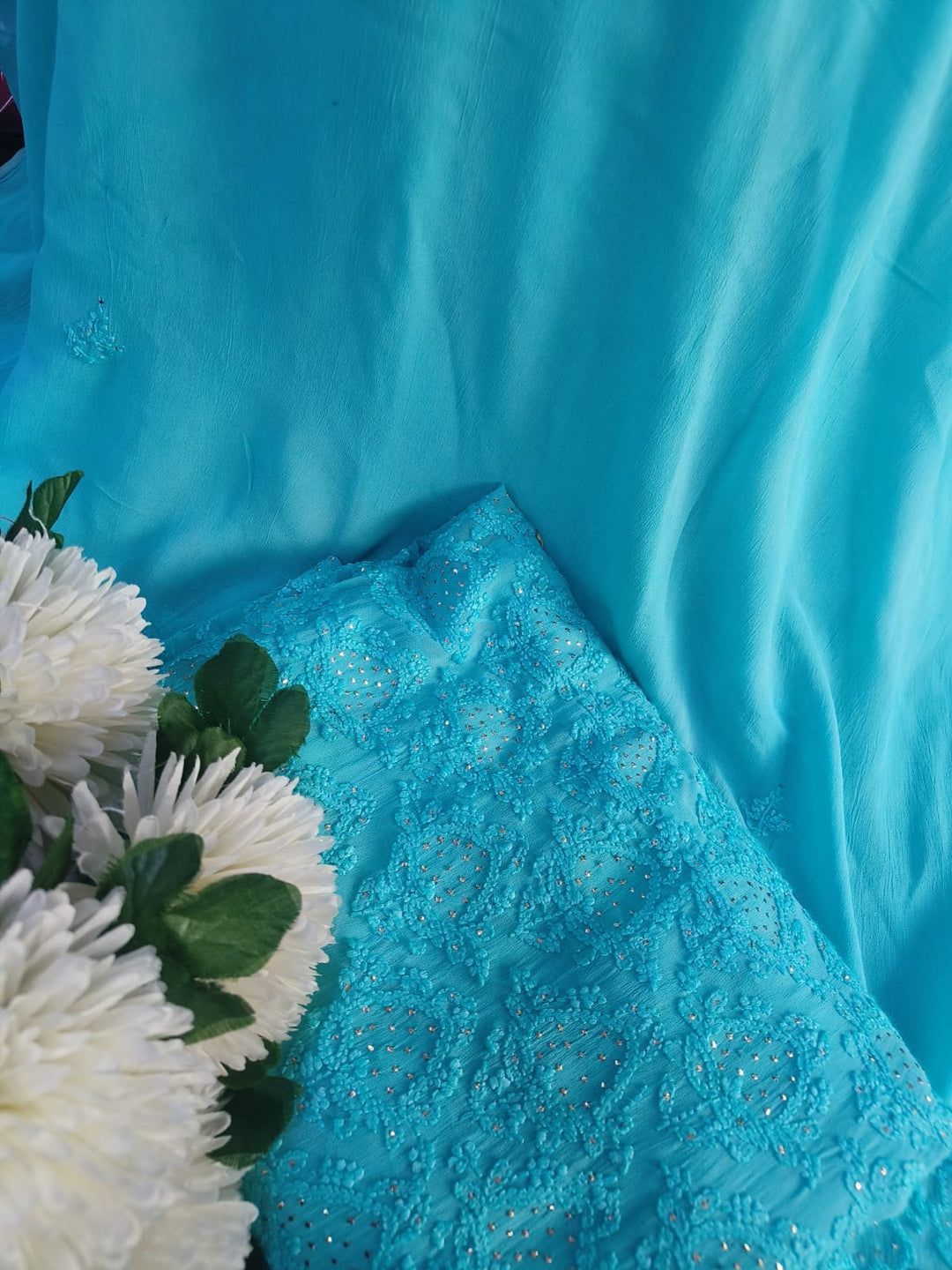 Aqua Blue Georgette Chikankari Kurta Duppata set