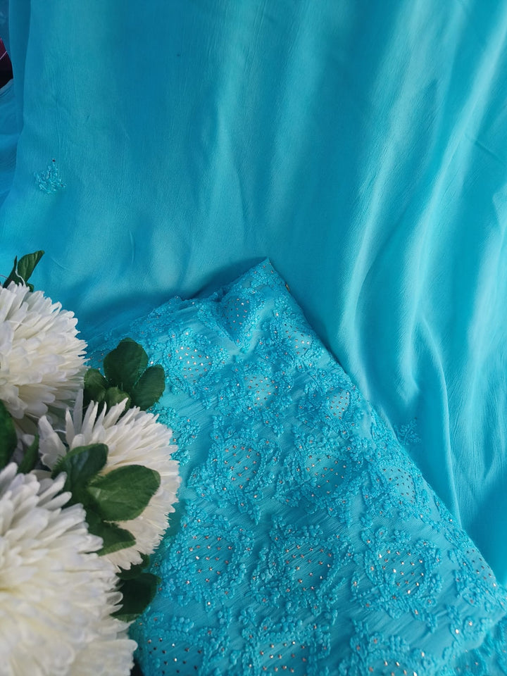 Aqua Blue Georgette Chikankari Kurta Duppata set