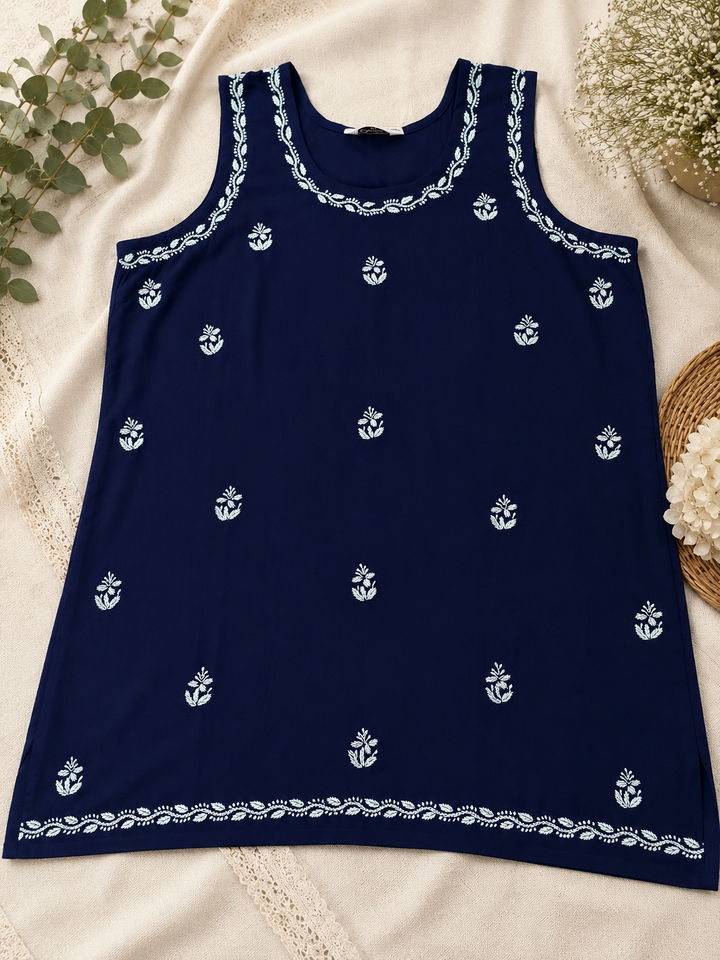 Navy Blue Rayon Chikankari short kurta