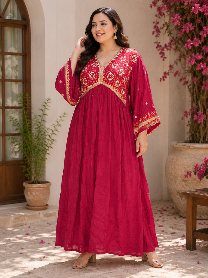 Rani pink Muslin Chikankari Kurta