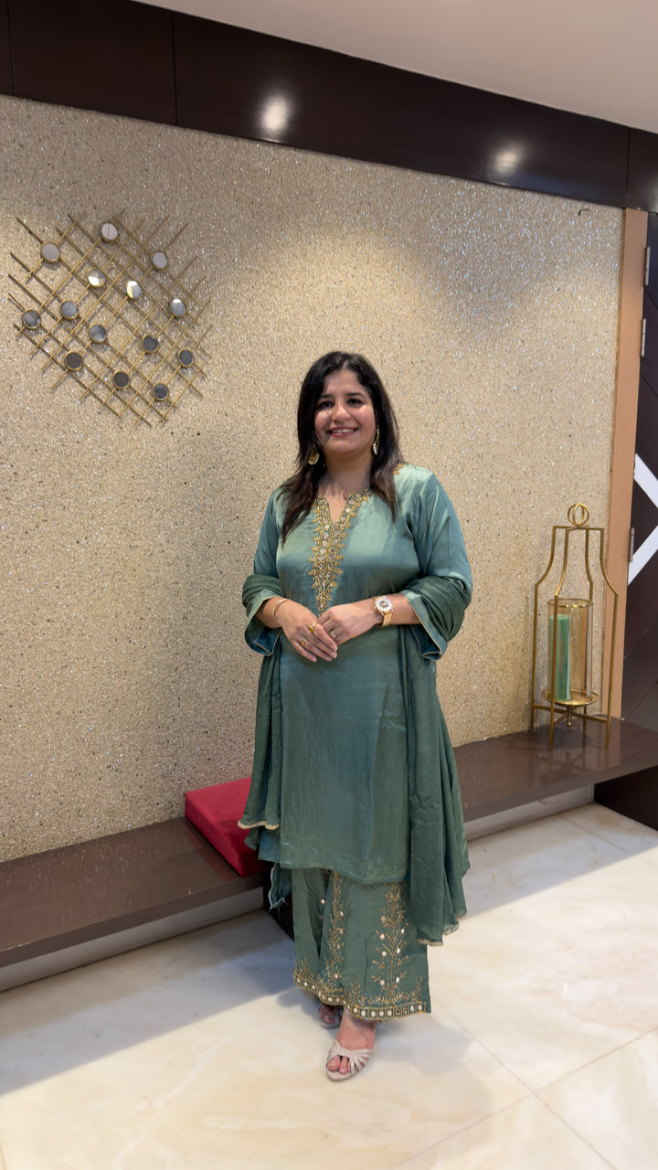 Green Hand Embroidered Suit Set -Custom Made