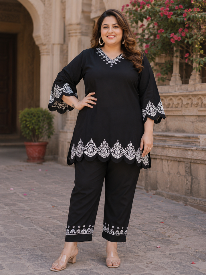 Black Rayon Chikankari Co-ord Set -Custom Made